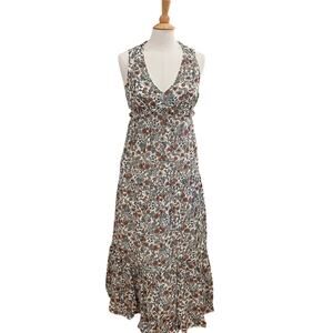 Rachel Zoe Cotton Floral V-Neck Sleeveless Maxi Dress, A-Line, Flowy, Ruffle, S